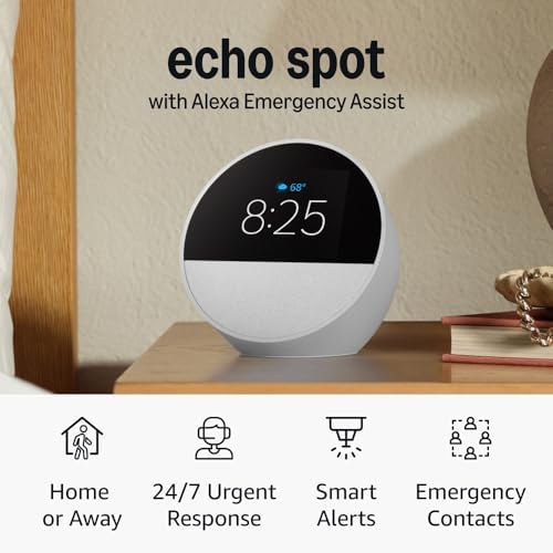 Amazon Echo Spot (newest model), Great for nightstands, offices and kitchens, Smart alarm clock, Designed for Alexa+, Black